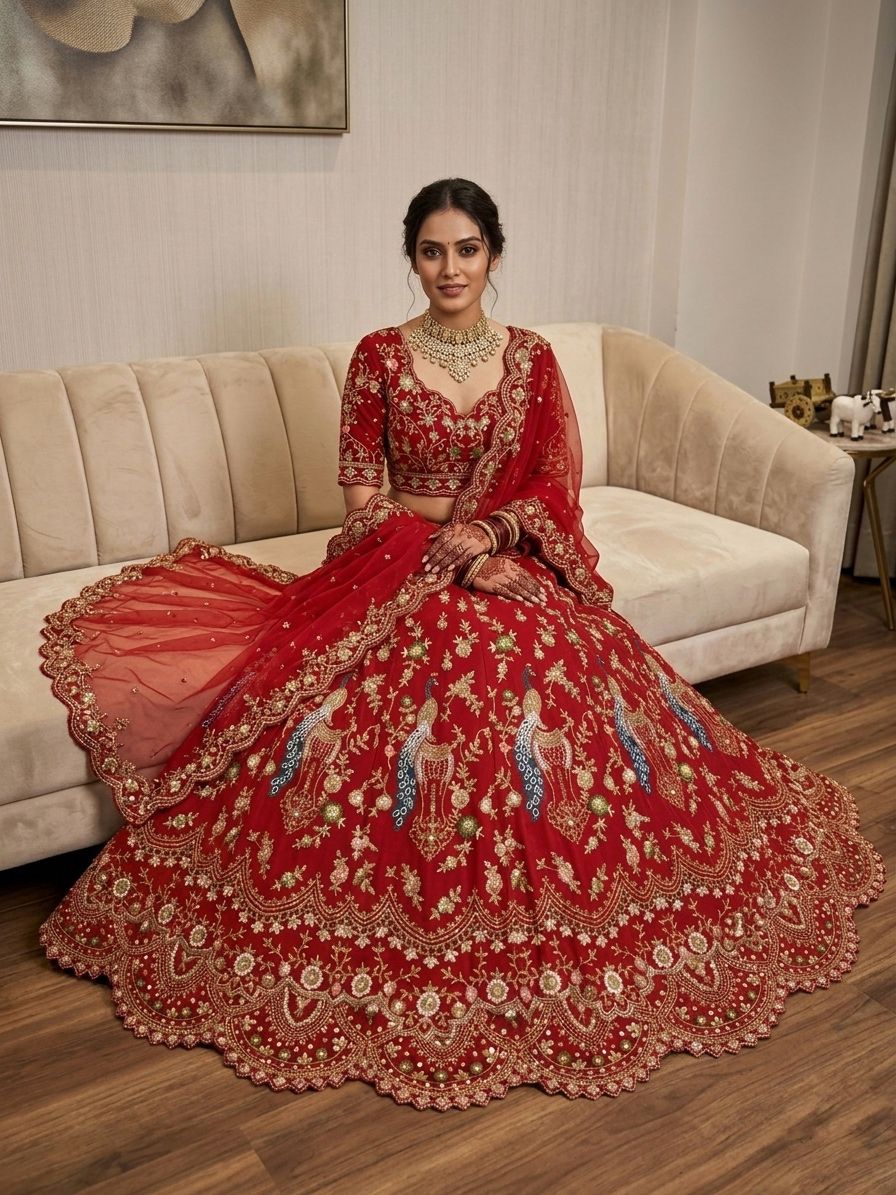 4 Meter Flare Fox Georgette Lehenga Adorned with Sequins Embroidery, Cancan and Canvas Patta*