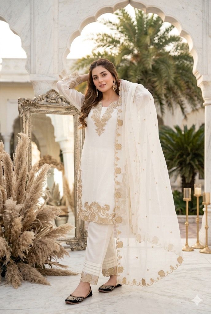 *NEW DESIGNER HEAVY FUAX GEORGETTE  EMBROIDERY WORK 3 PIS SUIT SET*