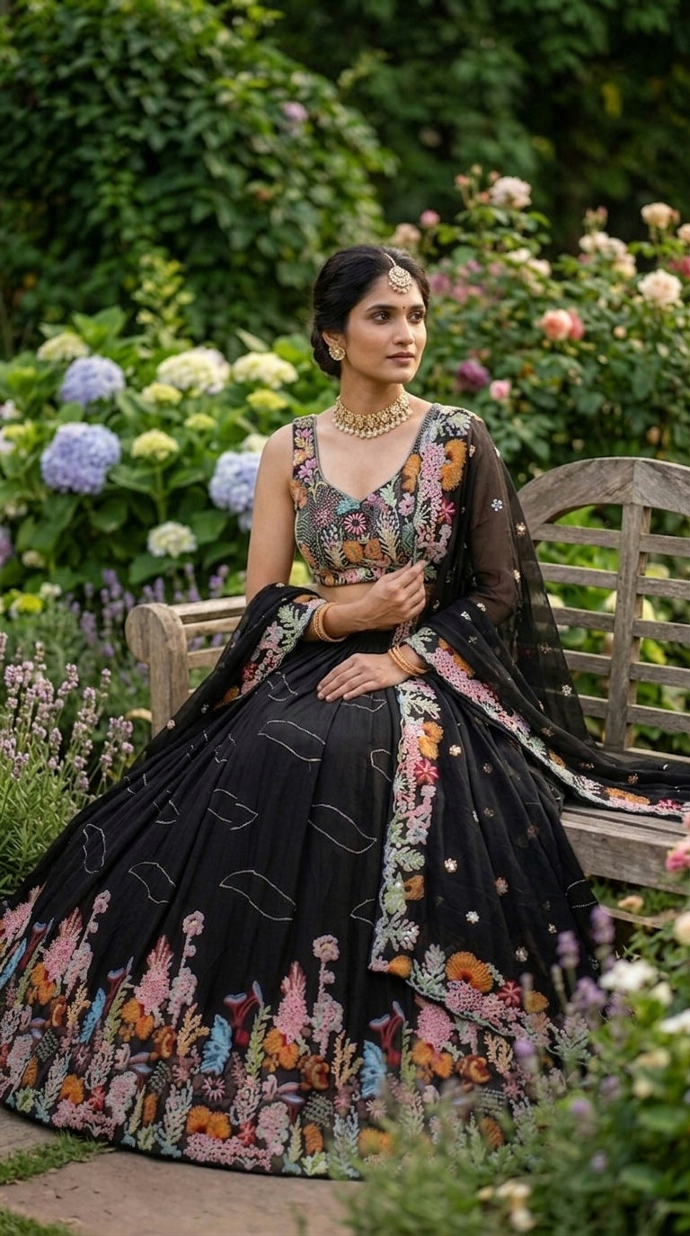 3.5 Meter Flare Lehenga Fox Georgette 9 needle thread embroidered Sequins work with Cancan & Canvas Patta*
