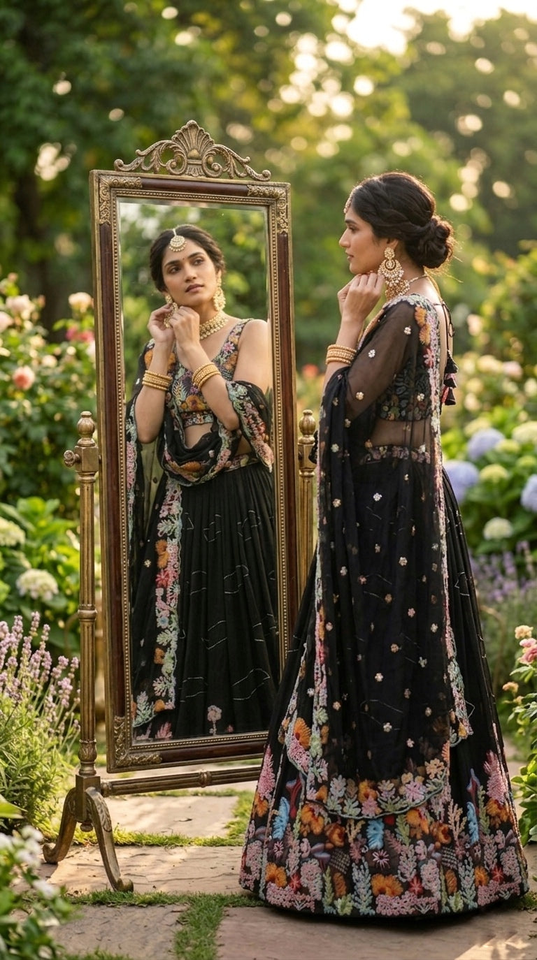 3.5 Meter Flare Lehenga Fox Georgette 9 needle thread embroidered Sequins work with Cancan & Canvas Patta*