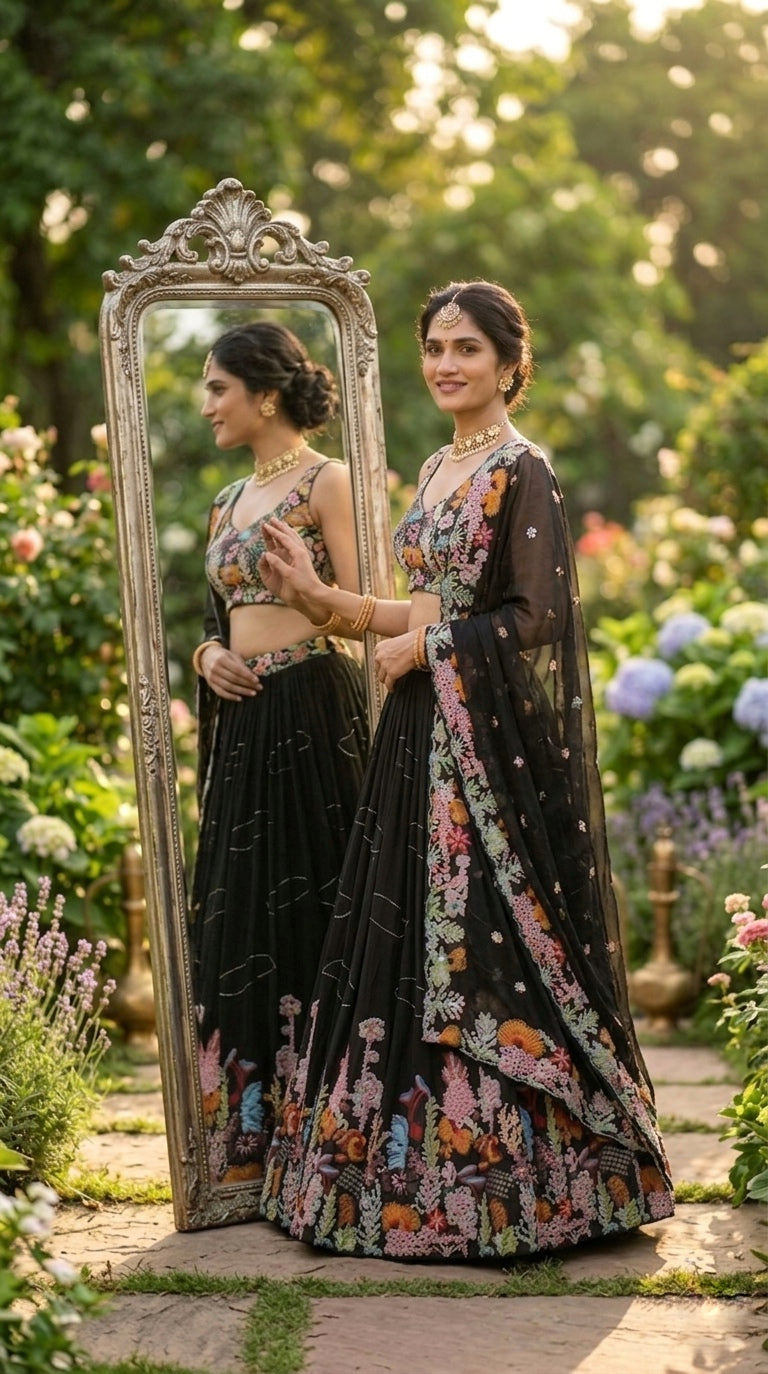 3.5 Meter Flare Lehenga Fox Georgette 9 needle thread embroidered Sequins work with Cancan & Canvas Patta*